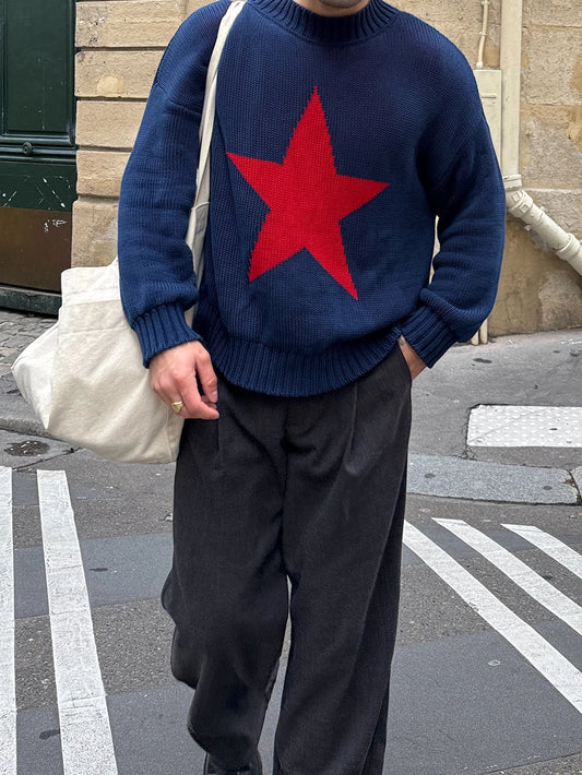 NAVY RED STAR DOUBLE KNIT