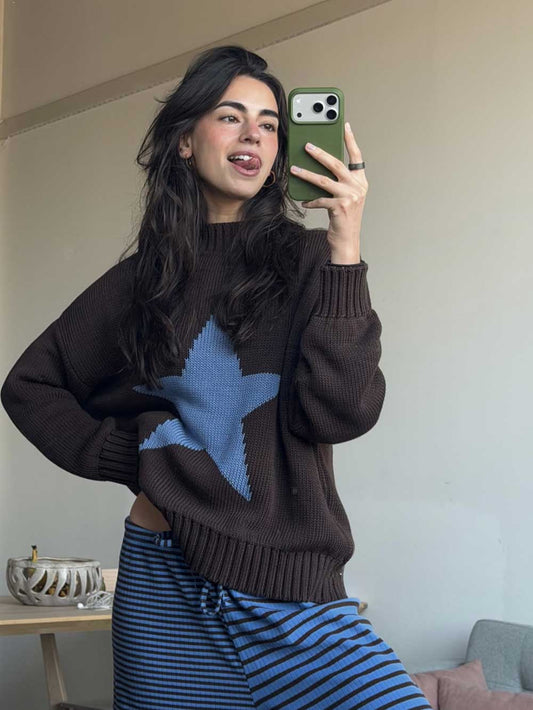 BROWN BLUE STAR DOUBLE KNIT