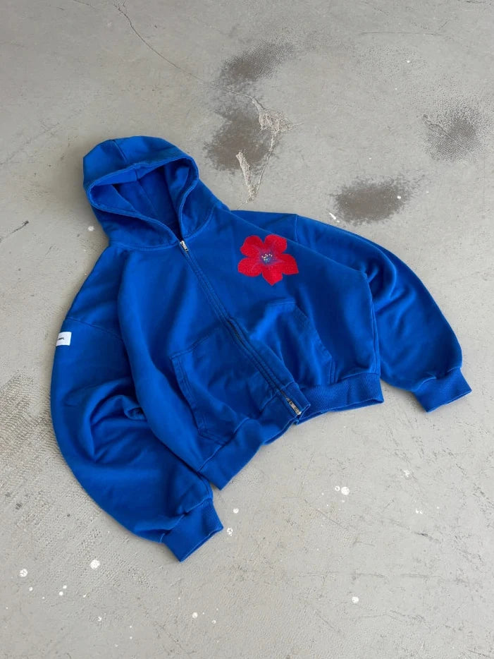 HIBISCUS BLUE ZIP HOODIE