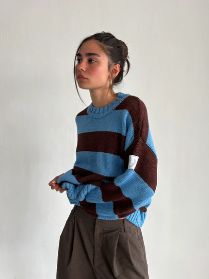 BROWNBLUE STRIPED KNIT