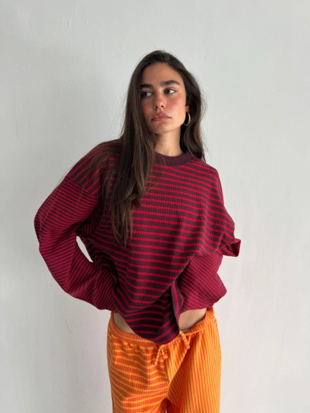 WINE STRIPED PULLOVER