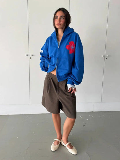 HIBISCUS BLUE ZIP HOODIE